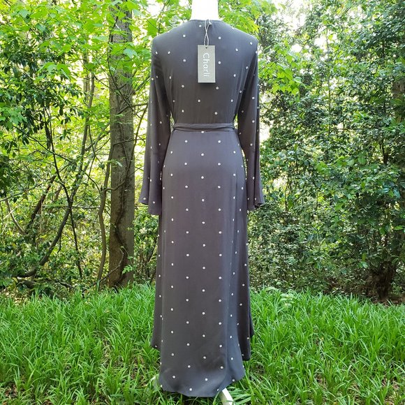CHARLI Embroidered Crepe Wrap Dress in Gray Size 10 - Picture 15 of 15